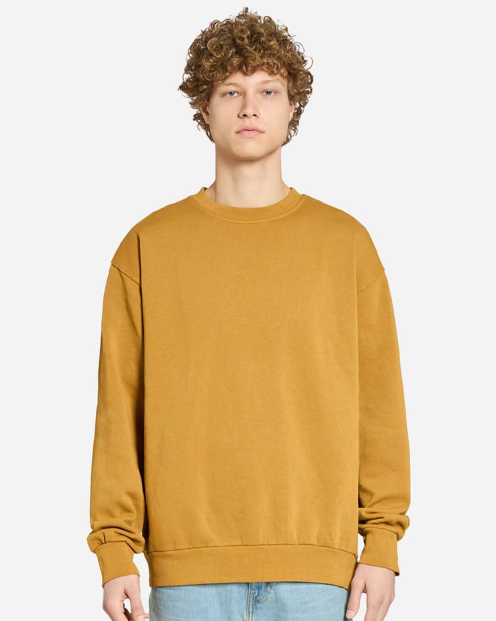 Unisex Pigment-Dyed Crewneck Sweatshirt - OnModelFront - B496C9112 - Peanut Butter