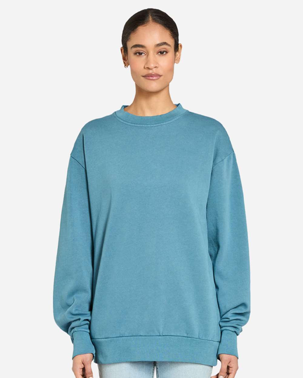 Unisex Pigment-Dyed Crewneck Sweatshirt - OnModelFront - B496C9252 - Pebble Blue