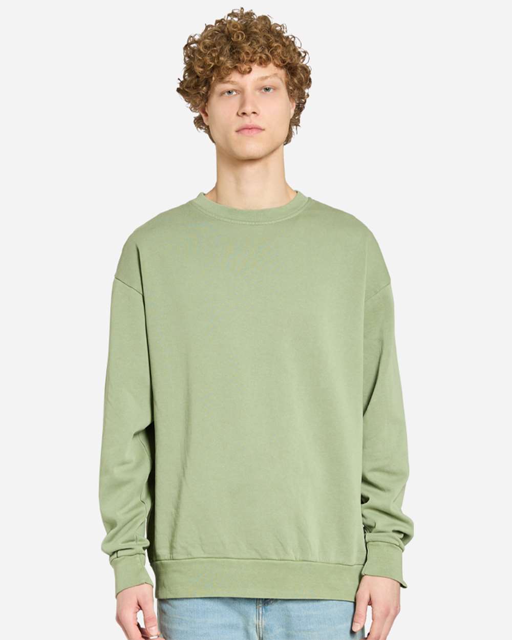 Unisex Pigment-Dyed Crewneck Sweatshirt - OnModelFront - B496C9542 - Oil Green