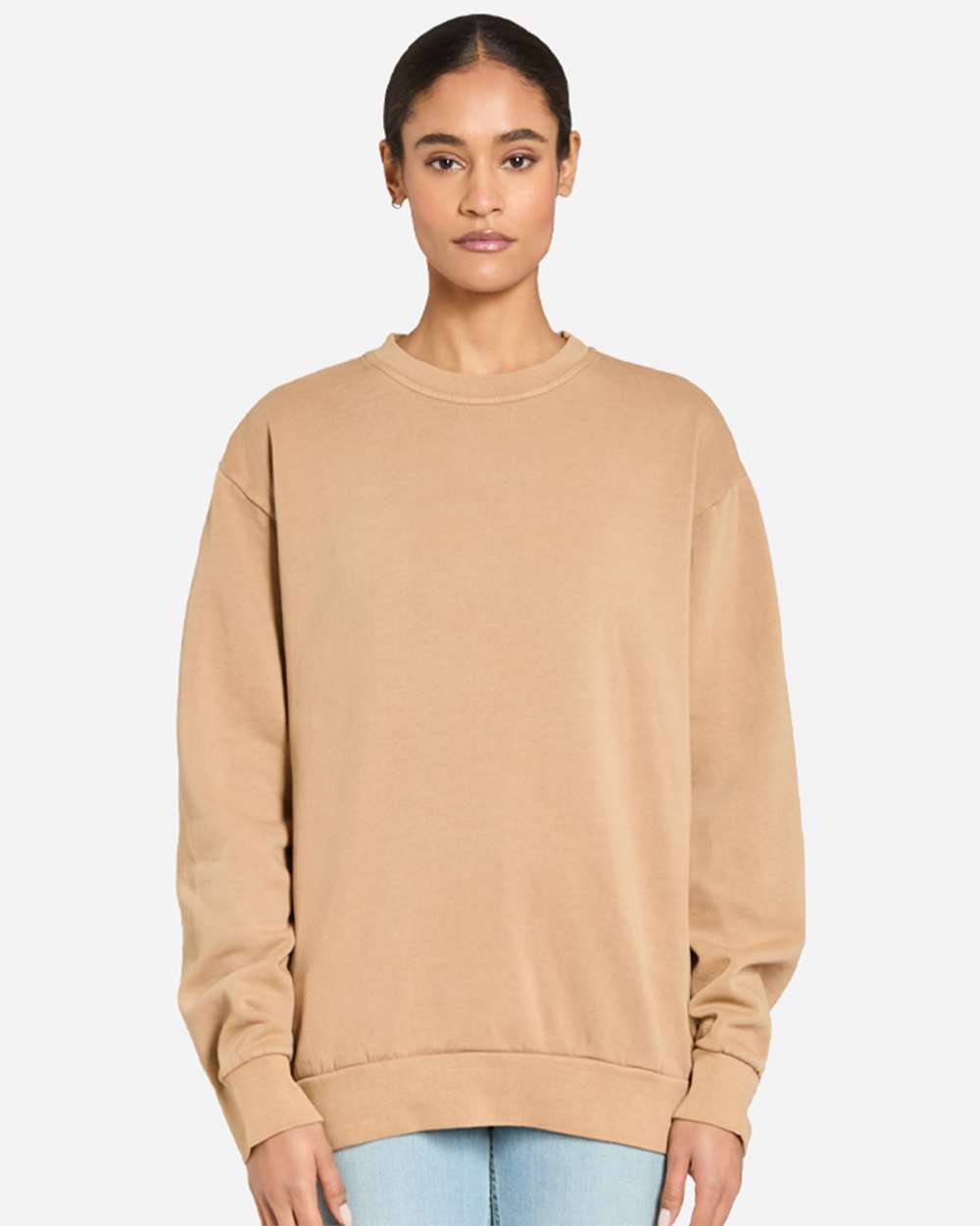 Unisex Pigment-Dyed Crewneck Sweatshirt - OnModelFront - B496C9602 - Burro