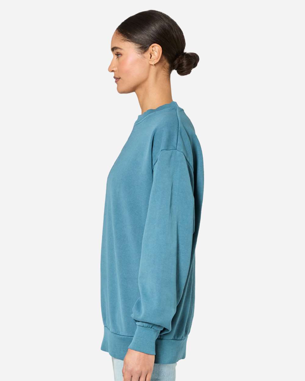 Unisex Pigment-Dyed Crewneck Sweatshirt - OnModelSide - B496C9252 - Pebble Blue
