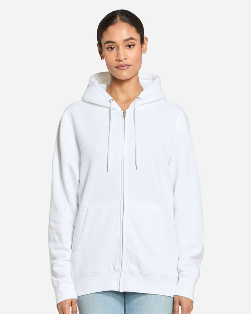 Unisex Premium Full-Zip Hooded Sweatshirt - OnModelFront - B488C9002 - White