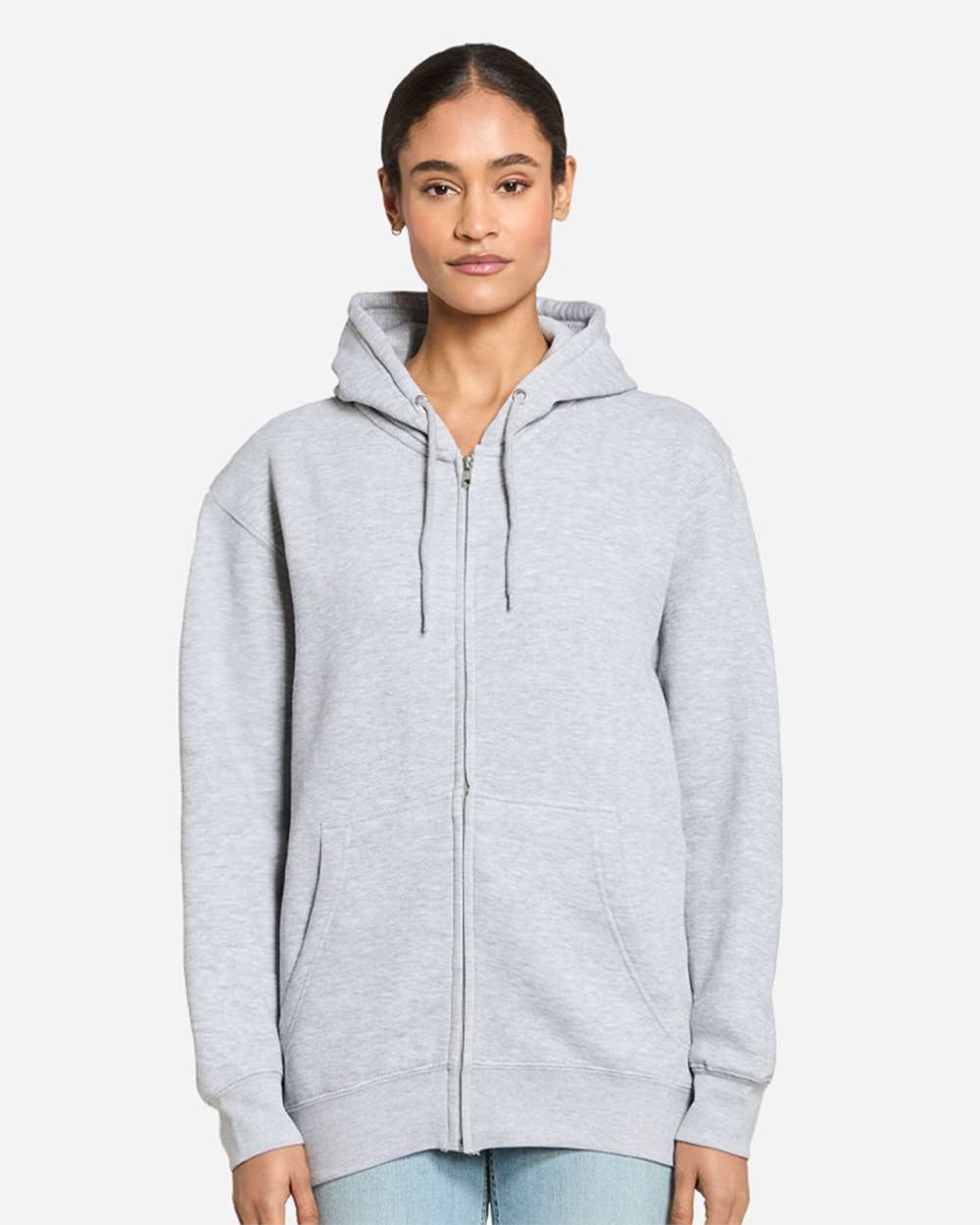 Unisex Premium Full-Zip Hooded Sweatshirt - OnModelFront - B488C9092 - Heather Grey