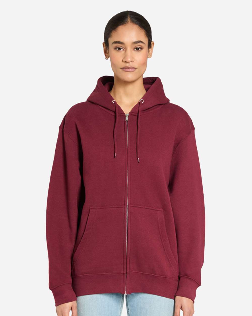 Unisex Premium Full-Zip Hooded Sweatshirt - OnModelFront - B488C9532 - Burgundy