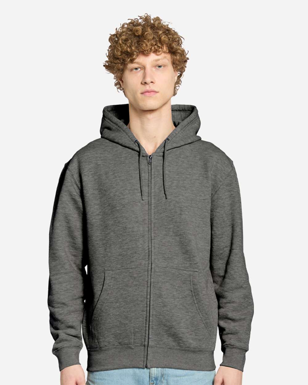 Unisex Premium Full-Zip Hooded Sweatshirt - OnModelFront - B488C9592 - Charcoal Heather