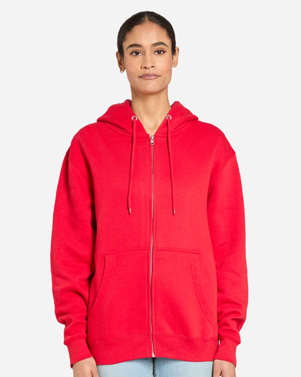Unisex Premium Full-Zip Hooded Sweatshirt - OnModelFront - B488C9702 - Red