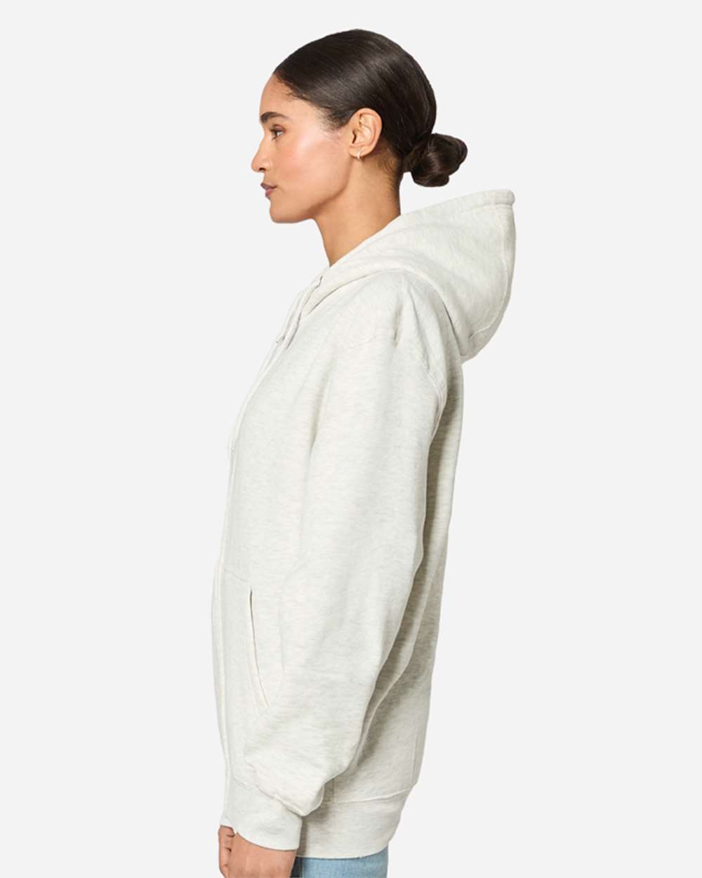 Unisex Premium Full-Zip Hooded Sweatshirt - OnModelSide - B488C9242 - Oatmeal Heather