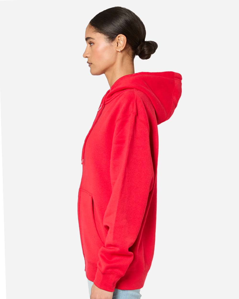 Unisex Premium Full-Zip Hooded Sweatshirt - OnModelSide - B488C9702 - Red