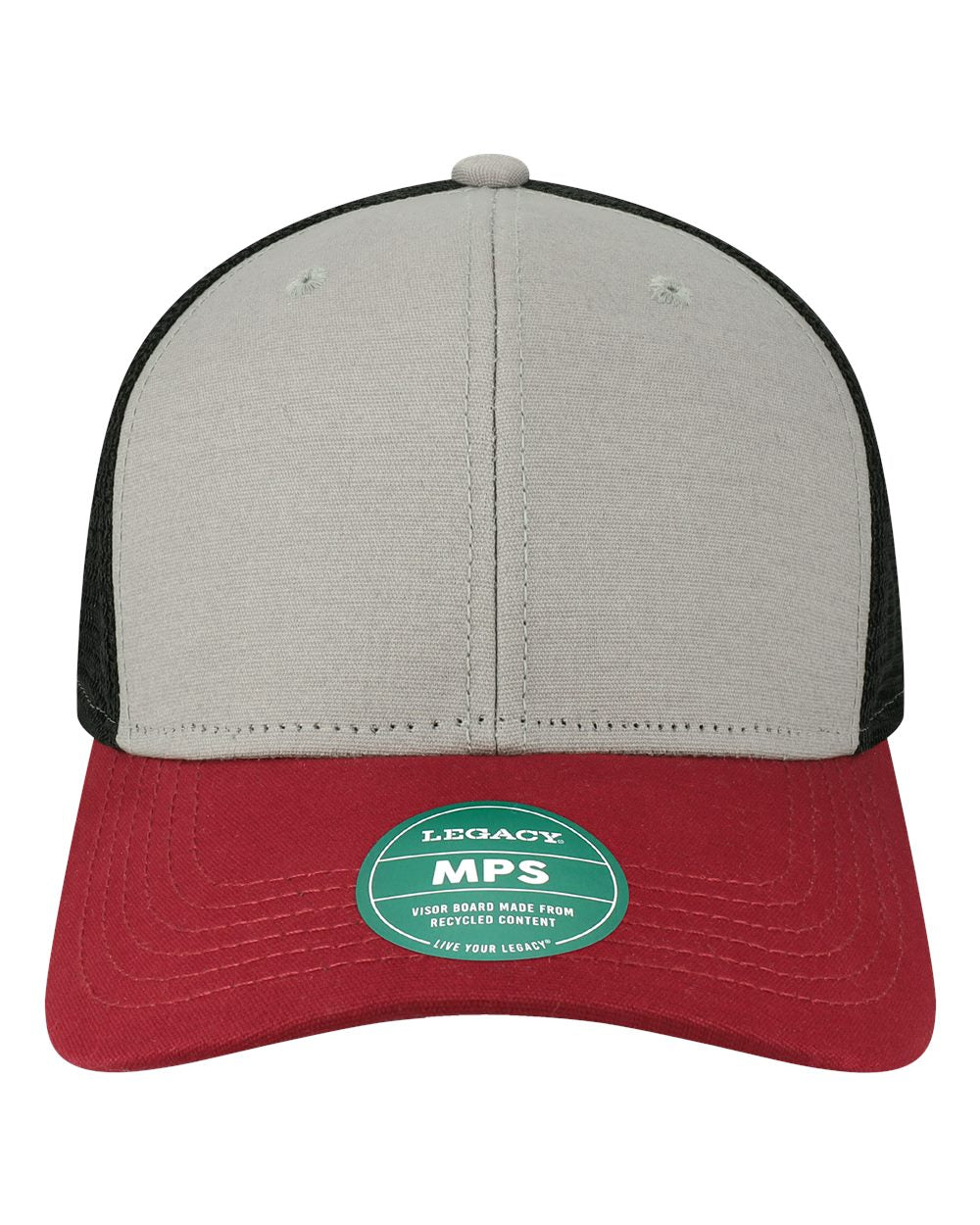 Mid-Pro Snapback Trucker Cap - Front - B93995120 - Grey/ Burgundy/ Black