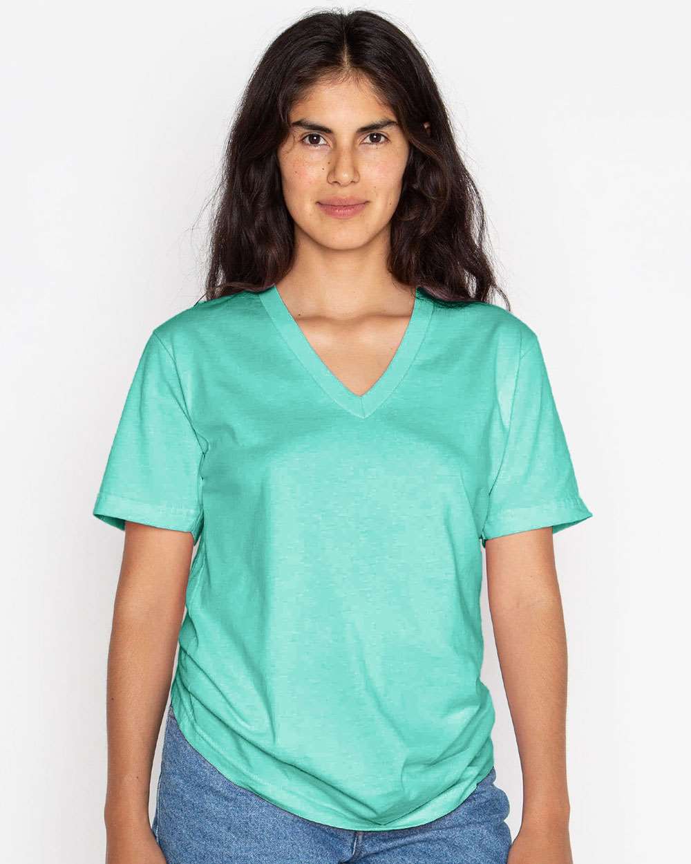 Unisex USA-Made Fine Jersey V-Neck T-Shirt - OnModelFront - B11163192 - Mint