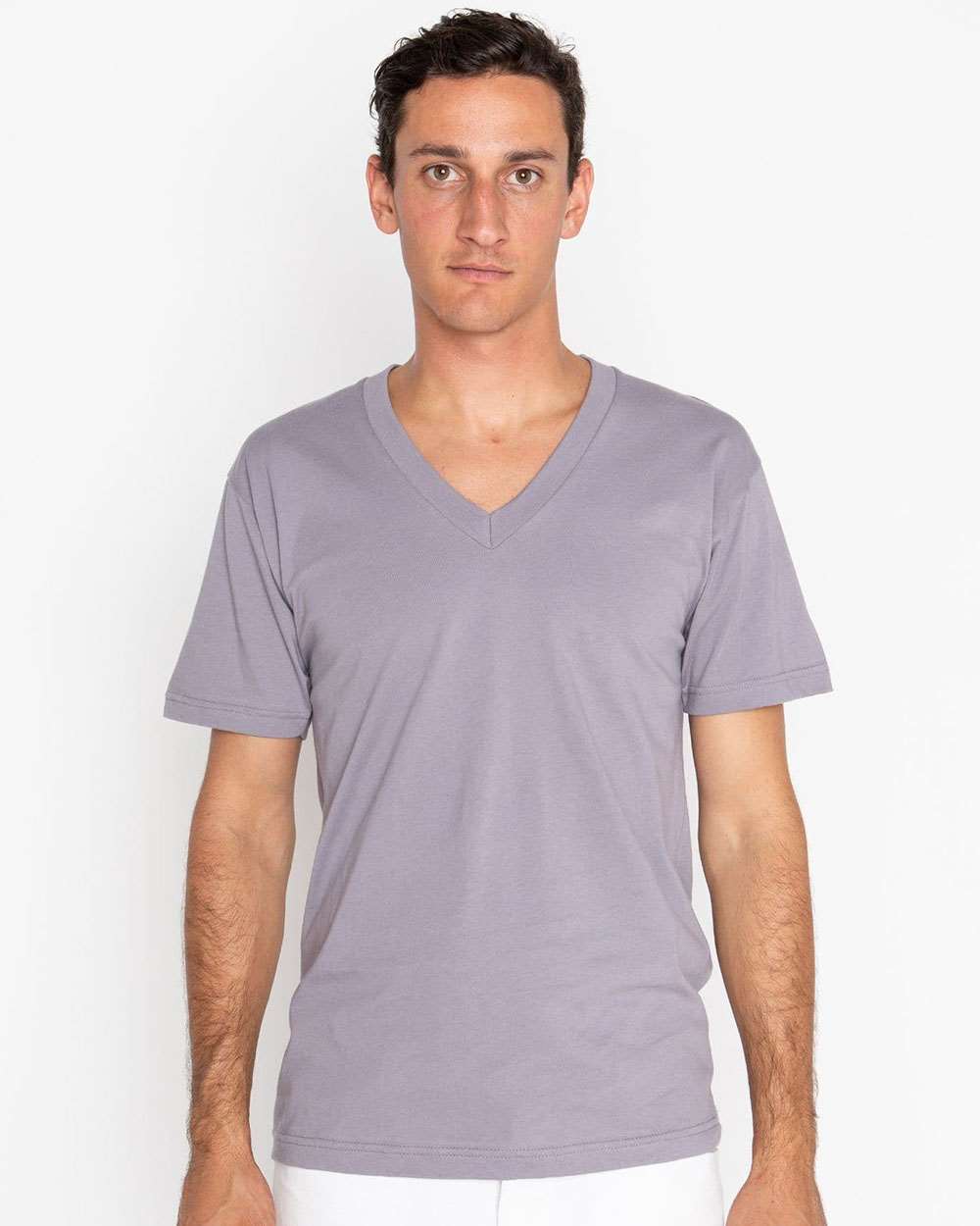 Unisex USA-Made Fine Jersey V-Neck T-Shirt - OnModelFront - B11163632 - Slate