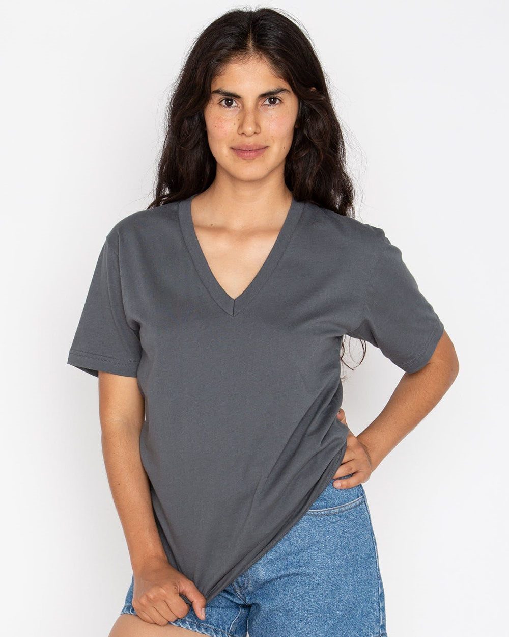 Unisex USA-Made Fine Jersey V-Neck T-Shirt - styleImage