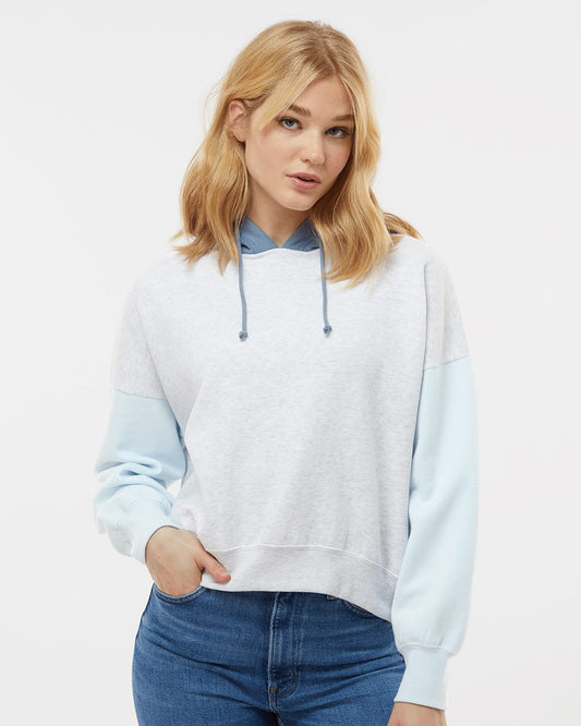 Women's Sueded Fleece Colorblocked Crop Hooded Sweatshirt - styleImage