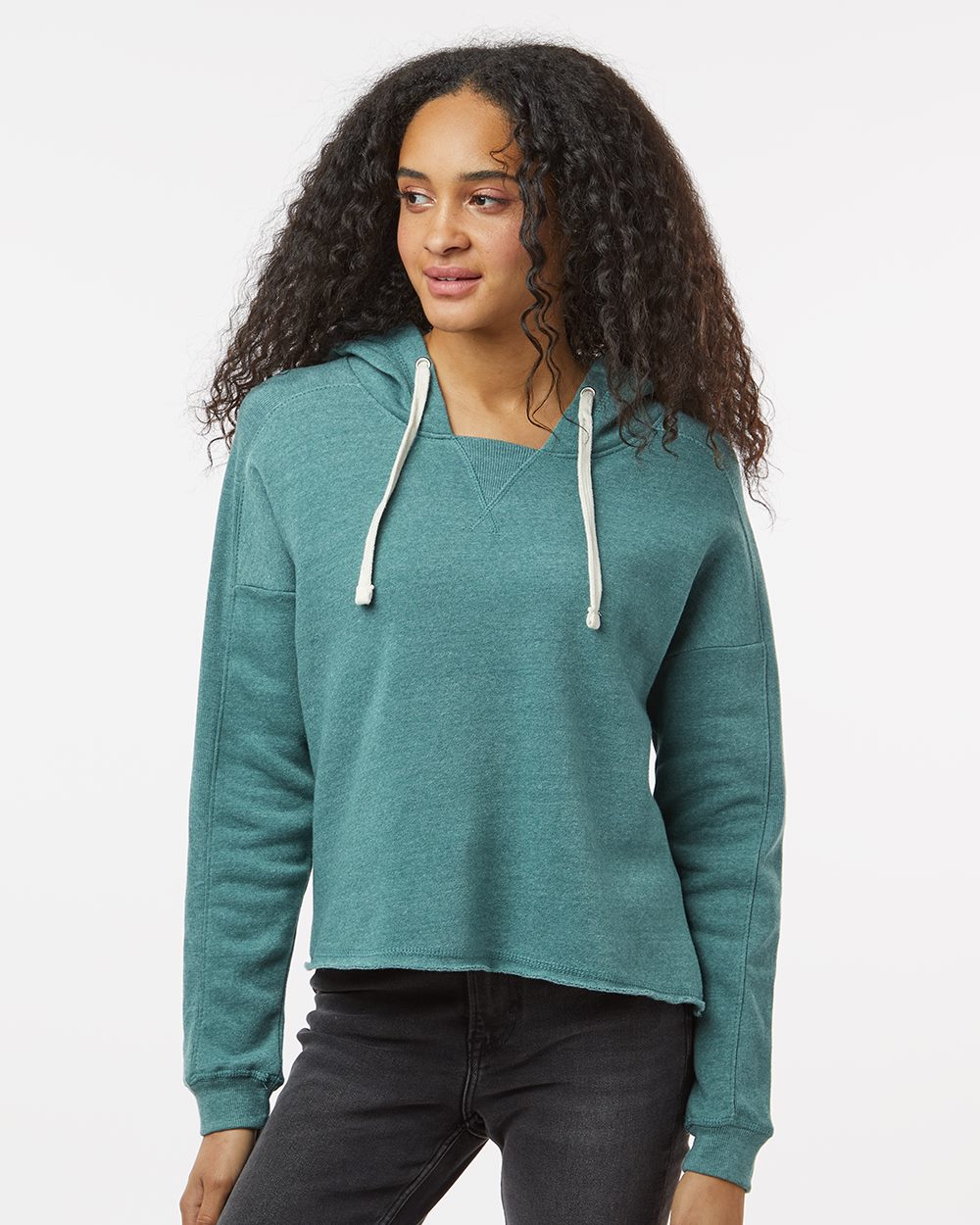 Women's Angel Fleece Crop Hooded Sweatshirt - styleImage
