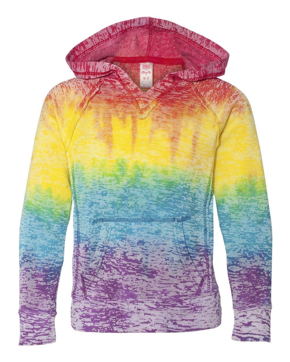 Girls’ Courtney Burnout V-Notch Hooded Sweatshirt - Front - B82552993 - Rainbow Stripe