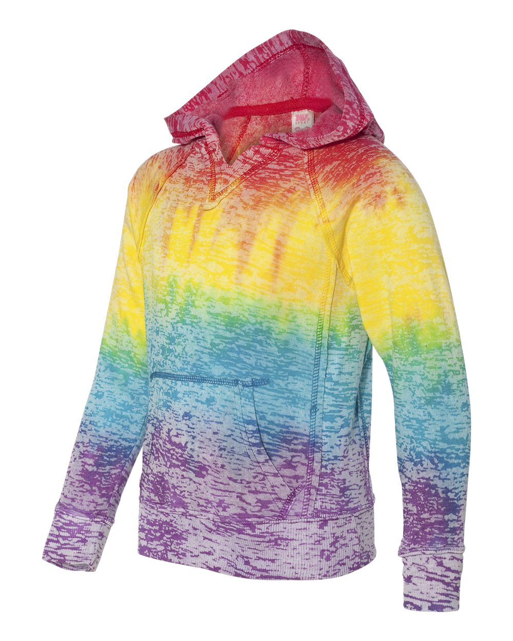 Girls’ Courtney Burnout V-Notch Hooded Sweatshirt - Side - B82552993 - Rainbow Stripe