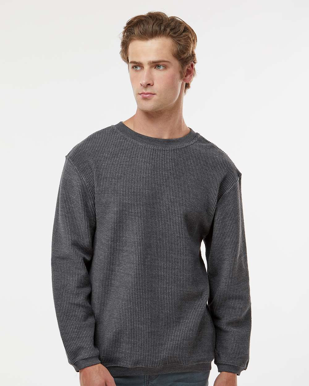 Unisex Corded Crewneck Sweatshirt - OnModelFront - B05952582 - Charcoal