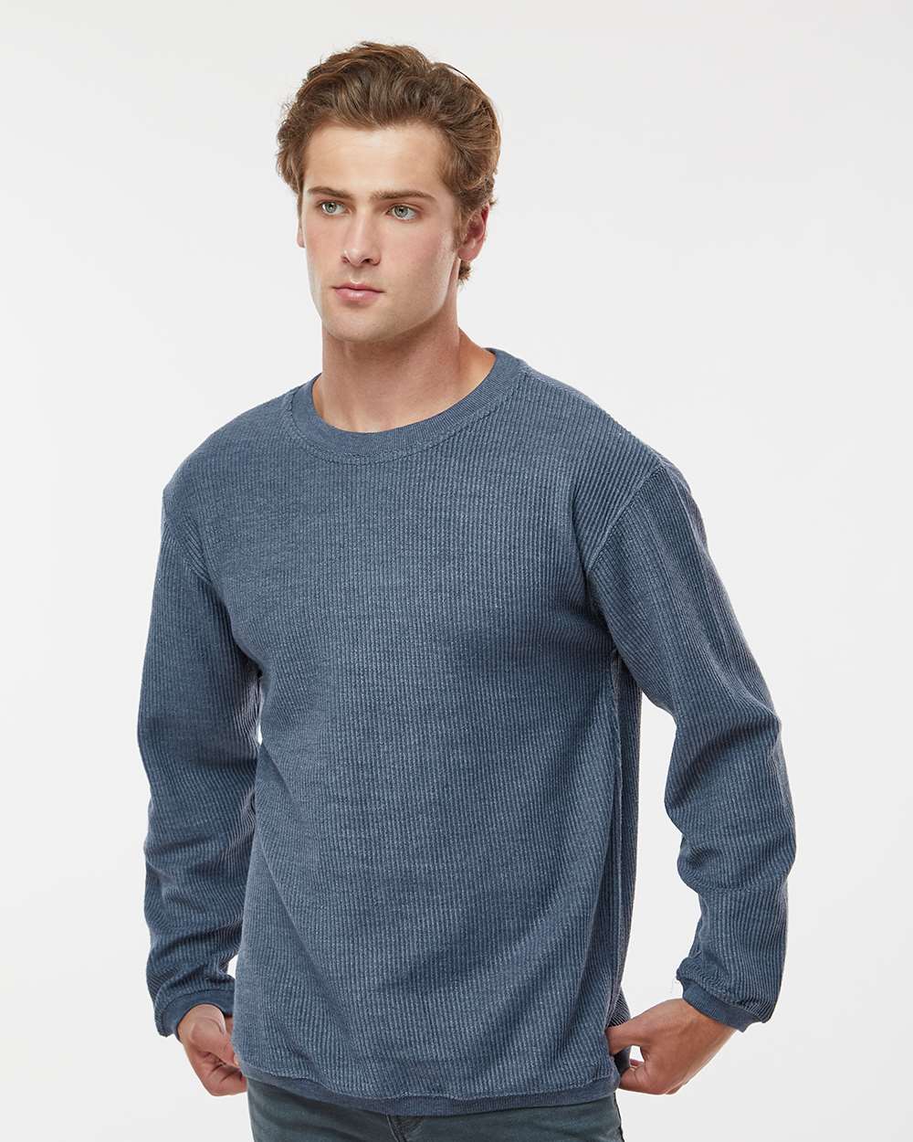 Unisex Corded Crewneck Sweatshirt - OnModelFront - B05952652 - Navy