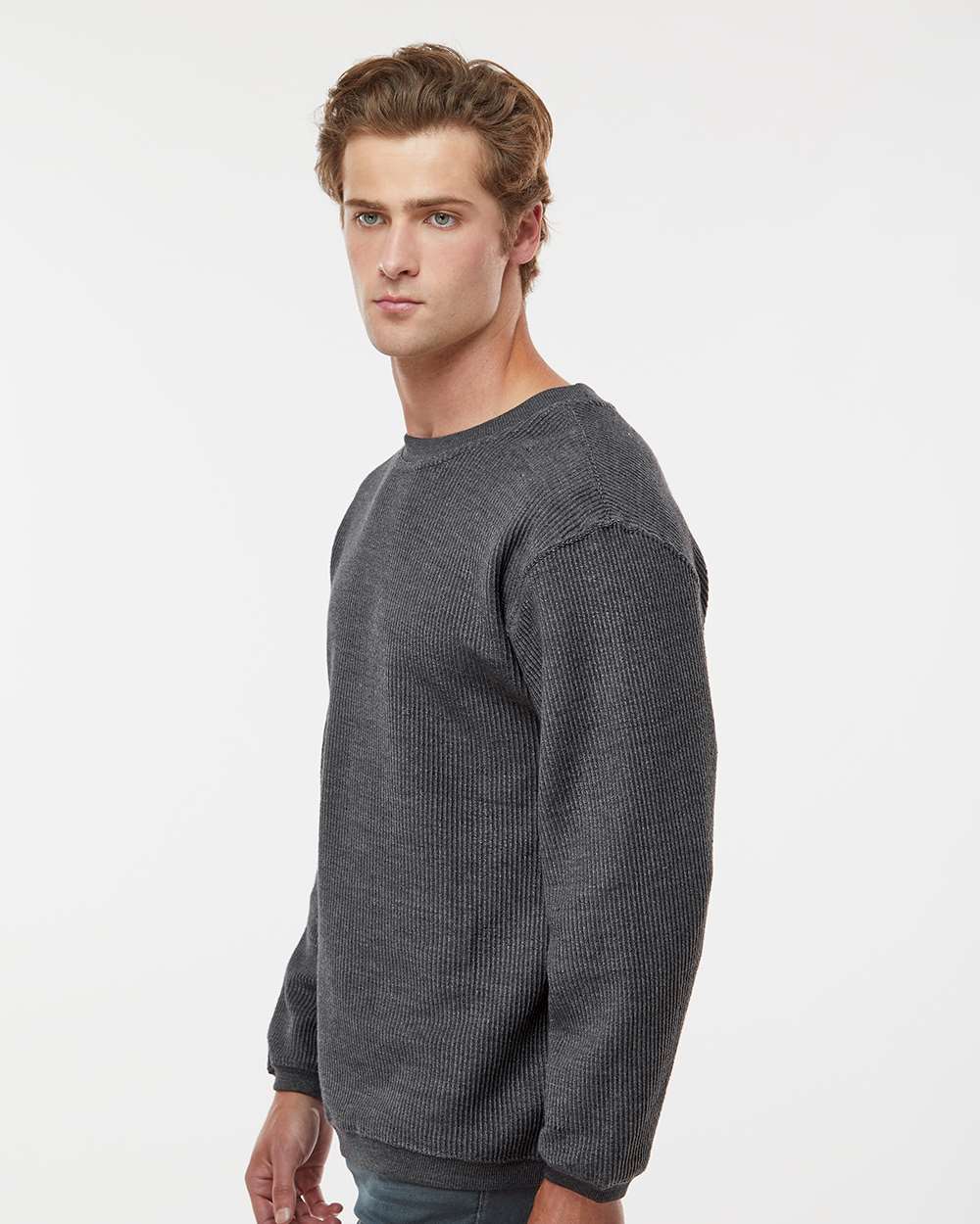 Unisex Corded Crewneck Sweatshirt - OnModelSide - B05952582 - Charcoal