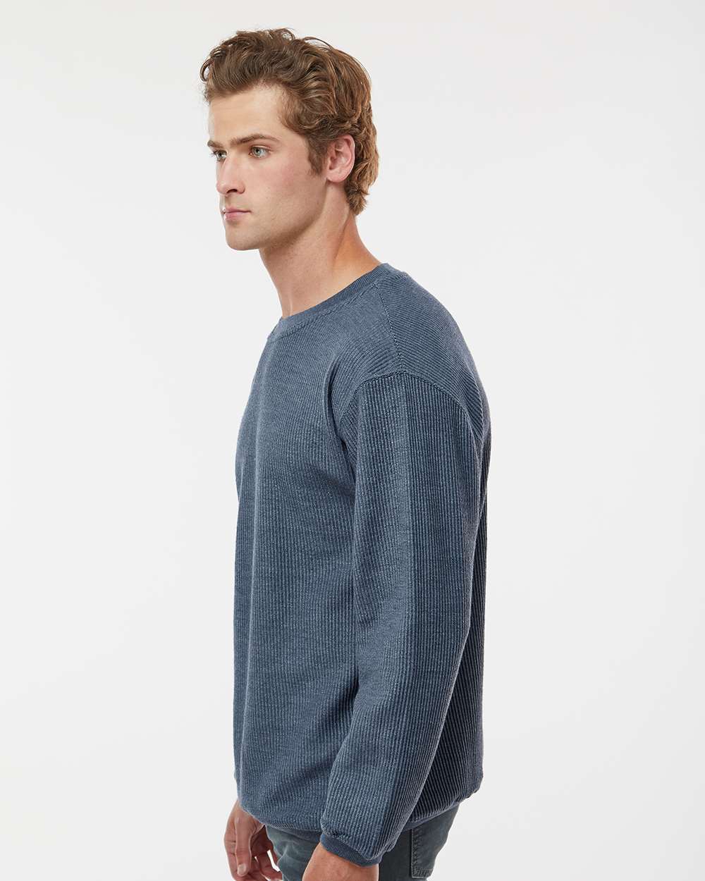 Unisex Corded Crewneck Sweatshirt - OnModelSide - B05952652 - Navy