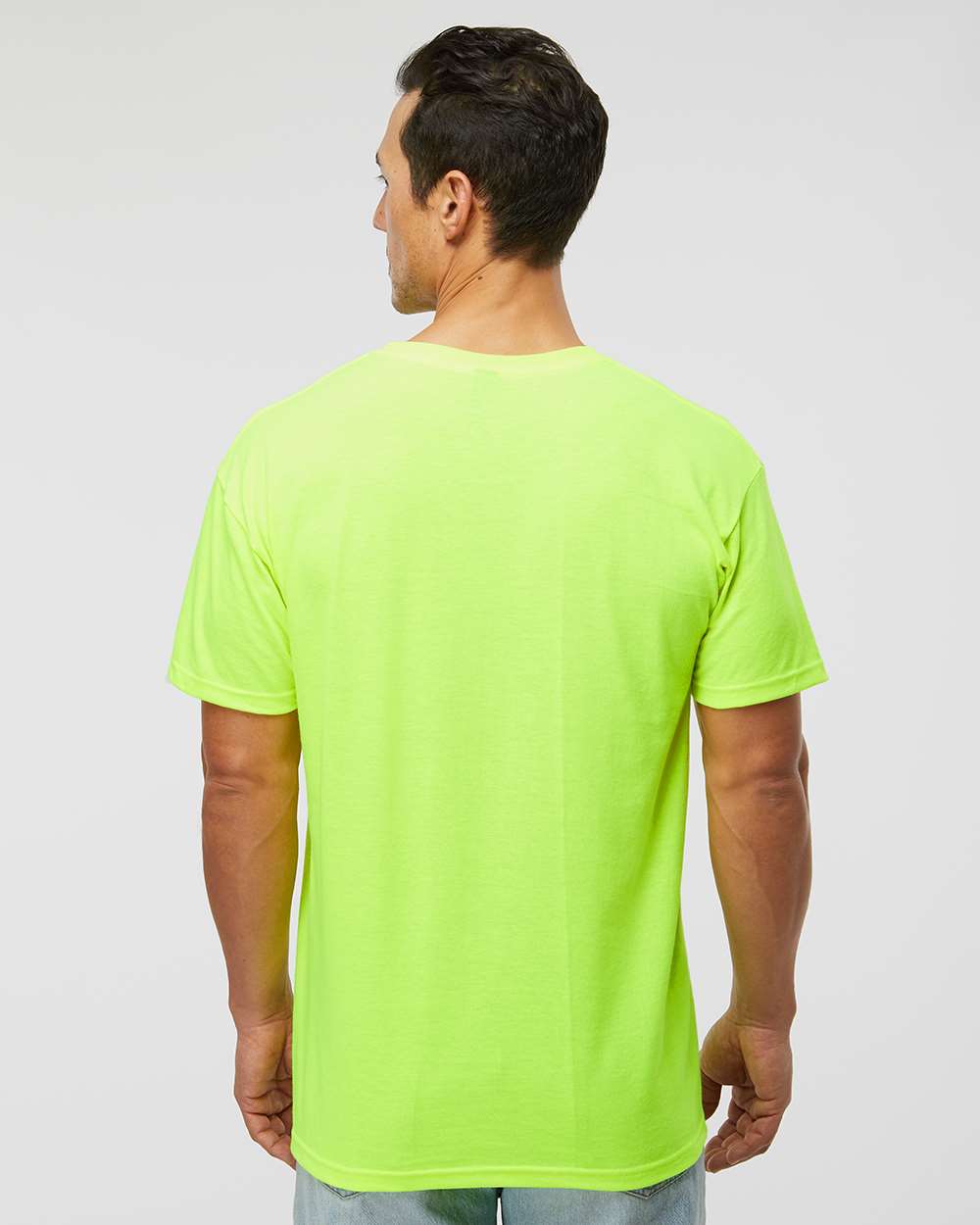 Men's Gold Soft Touch T-Shirt - OnModelBack - B01542183 - Safety Green