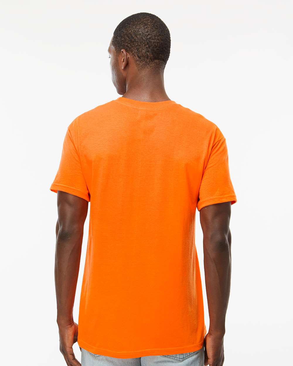 Men's Gold Soft Touch T-Shirt - OnModelBack - B01542193 - Safety Orange
