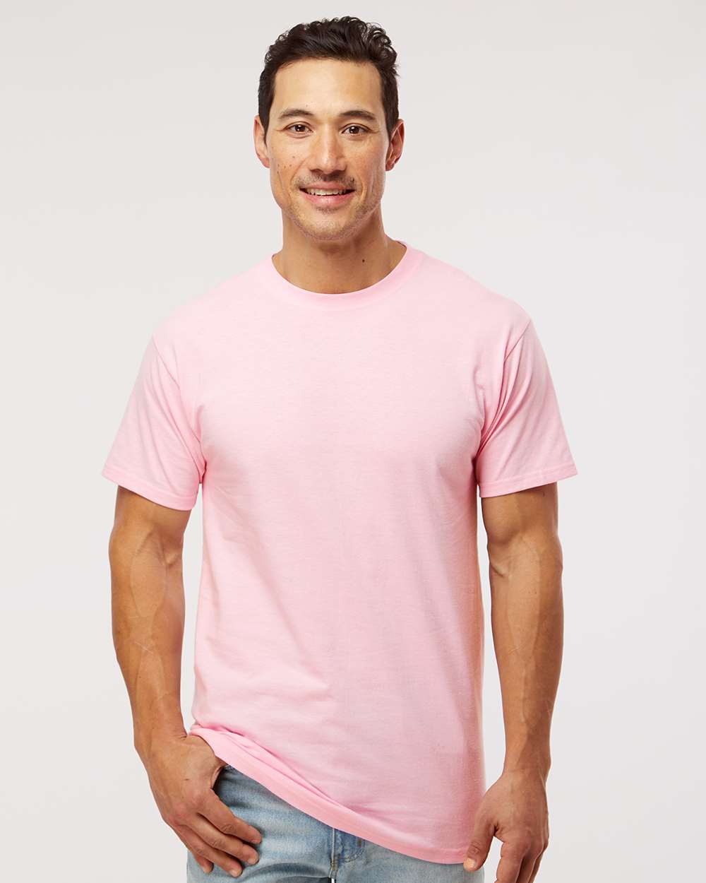 Men's Gold Soft Touch T-Shirt - OnModelFront - B01542303 - Light Pink