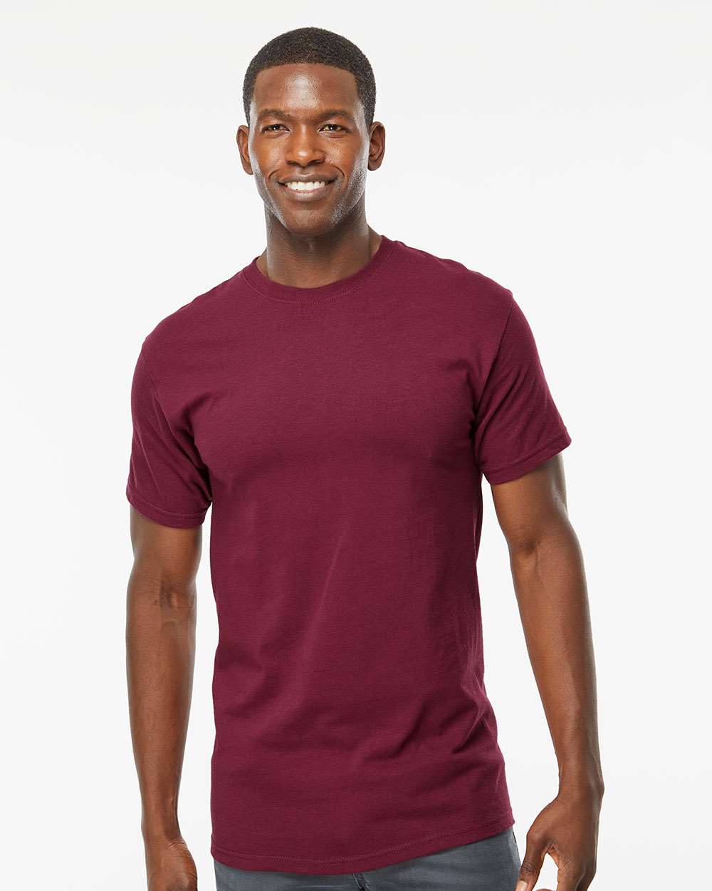 Men's Gold Soft Touch T-Shirt - OnModelFront - B01542533 - Maroon