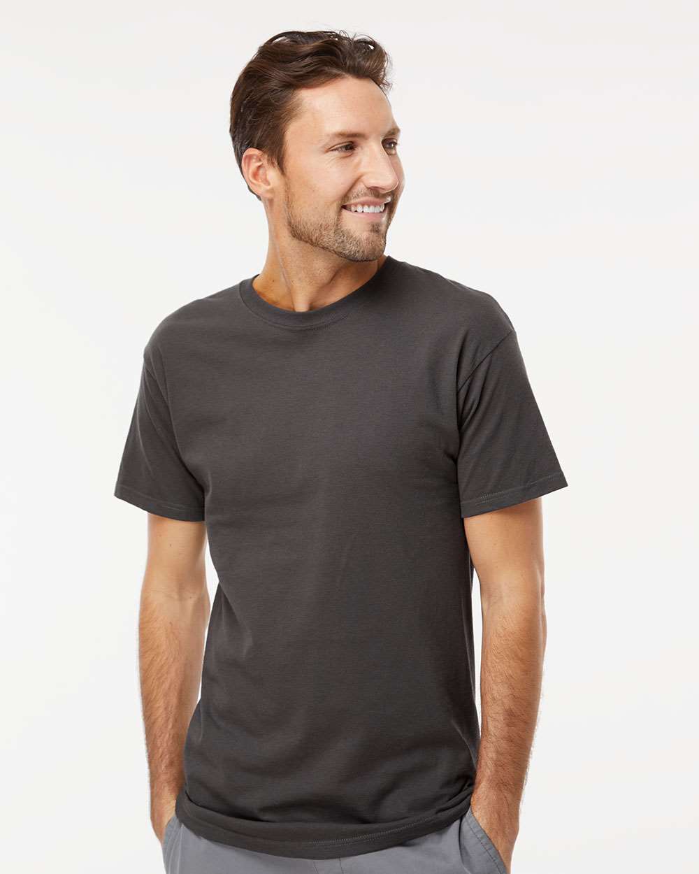 Men's Gold Soft Touch T-Shirt - OnModelFront - B01542583 - Charcoal