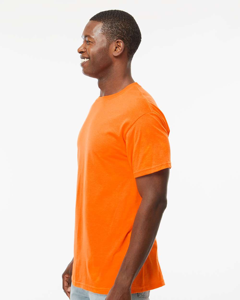 Men's Gold Soft Touch T-Shirt - OnModelSide - B01542193 - Safety Orange