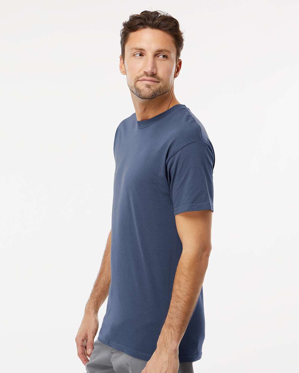 Men's Gold Soft Touch T-Shirt - OnModelSide - B01542273 - Indigo Blue