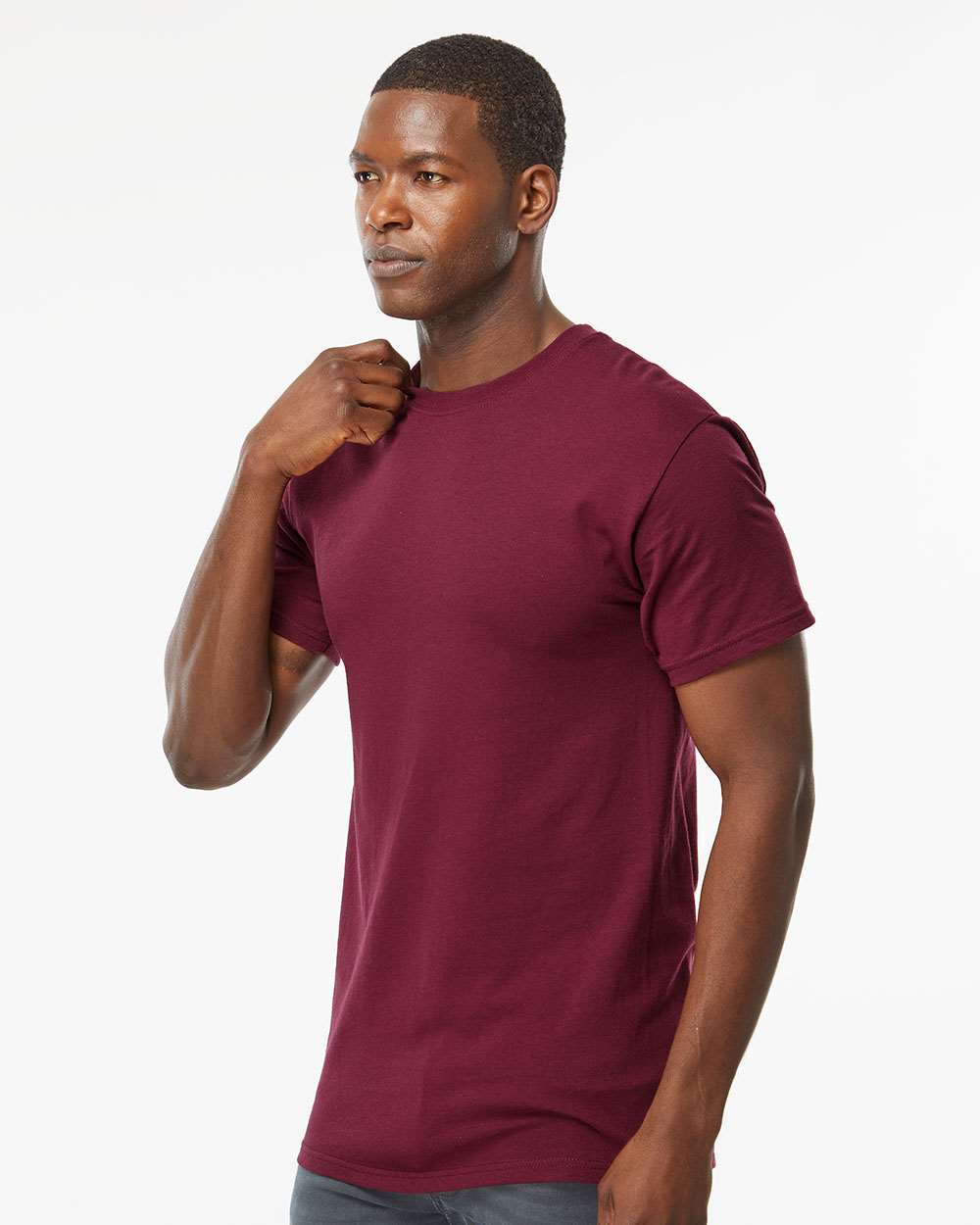 Men's Gold Soft Touch T-Shirt - OnModelSide - B01542533 - Maroon