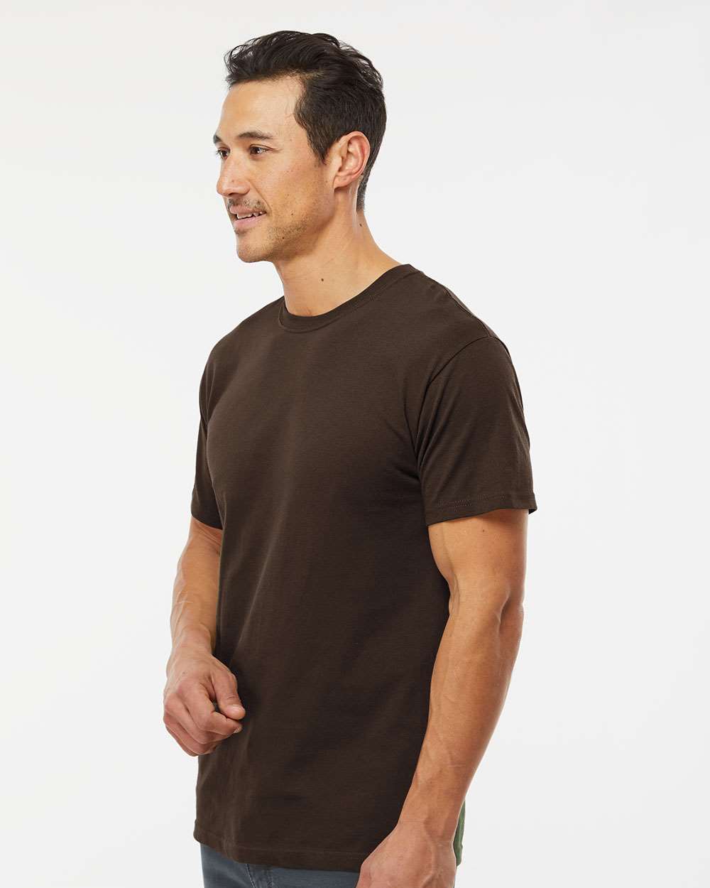 Men's Gold Soft Touch T-Shirt - OnModelSide - B01542553 - Chocolate