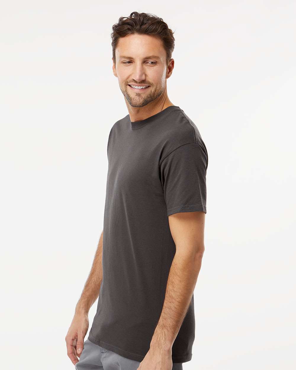 Men's Gold Soft Touch T-Shirt - OnModelSide - B01542583 - Charcoal