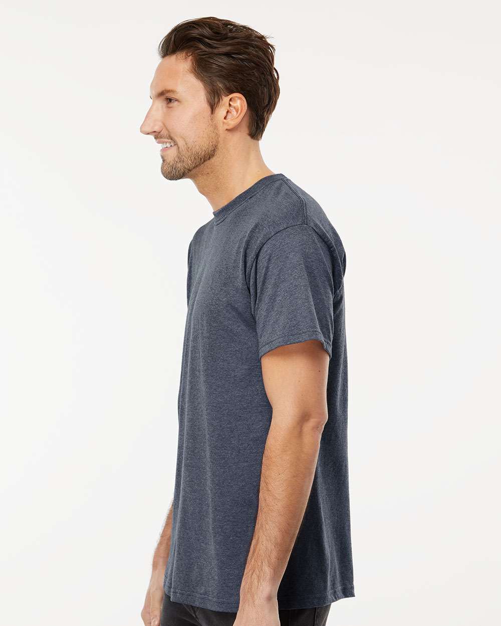 Men's Gold Soft Touch T-Shirt - OnModelSide - B01542653 - Heather Navy
