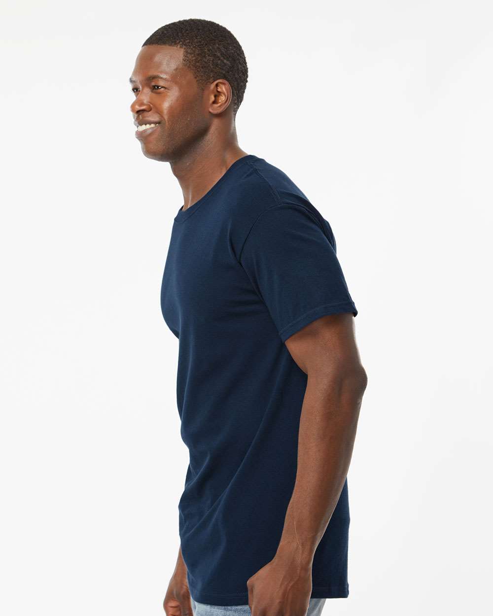 Men's Gold Soft Touch T-Shirt - OnModelSide - B01542862 - Deep Navy