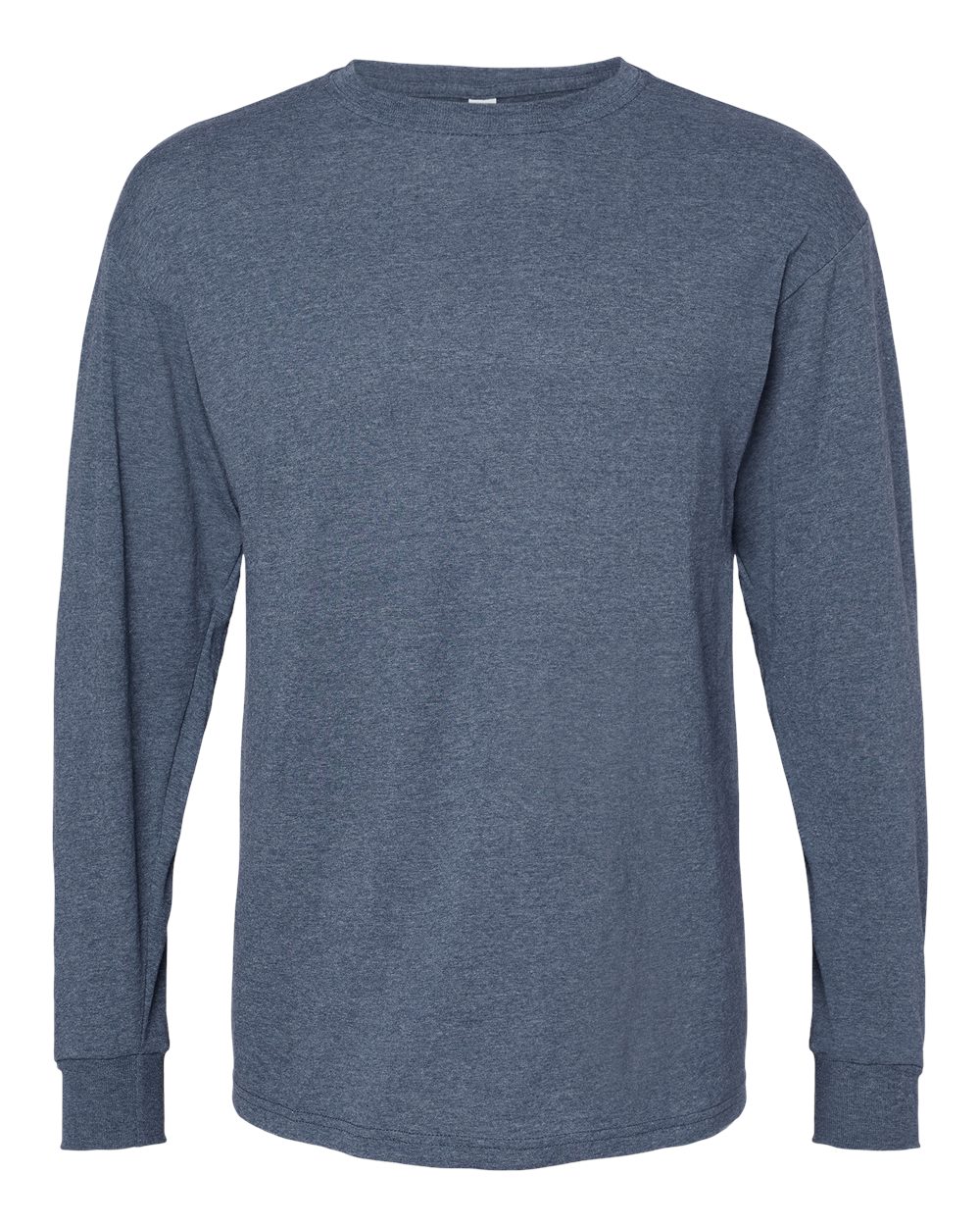 Unisex Gold Soft Touch Long Sleeve T-Shirt - Front - B01742663 - Heather Navy
