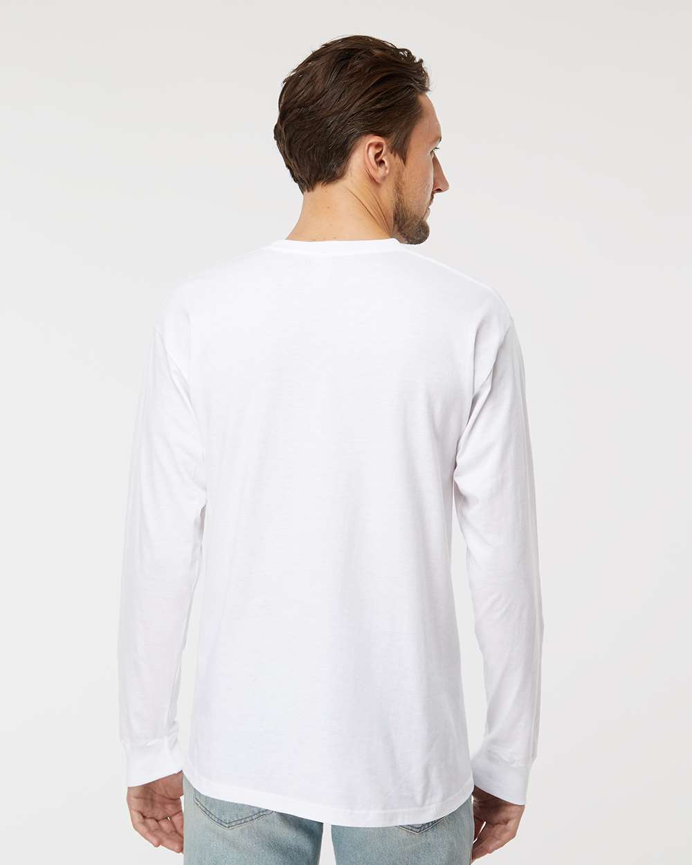 Unisex Gold Soft Touch Long Sleeve T-Shirt - OnModelBack - B01742002 - White