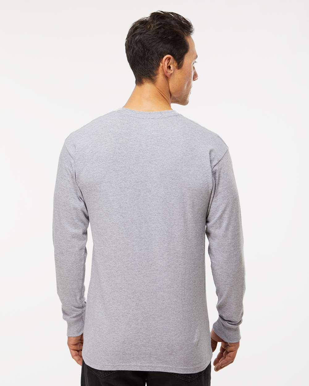 Unisex Gold Soft Touch Long Sleeve T-Shirt - OnModelBack - B01742093 - Athletic Grey