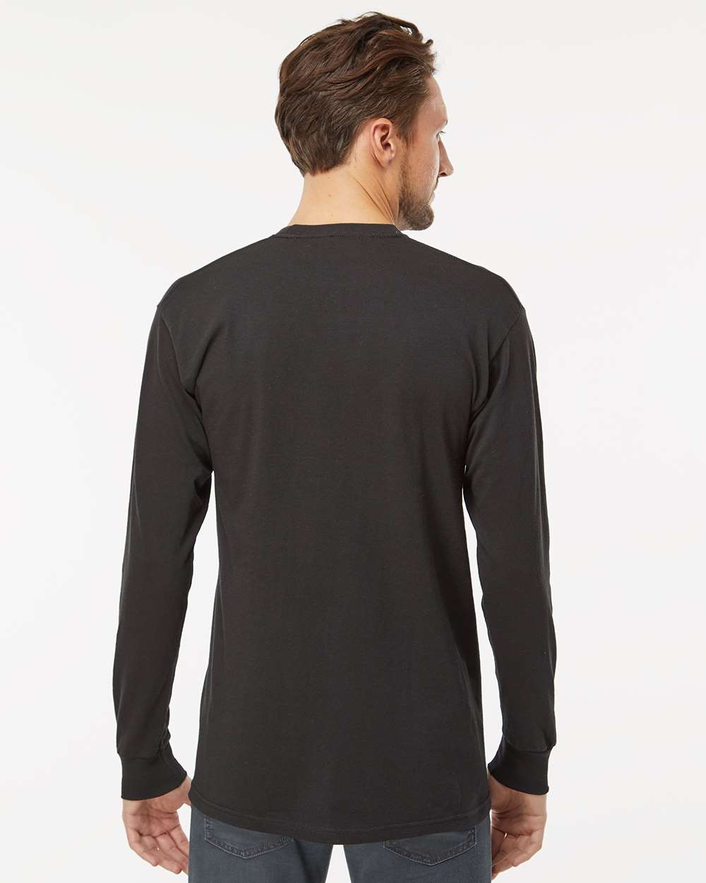 Unisex Gold Soft Touch Long Sleeve T-Shirt - OnModelBack - B01742502 - Black