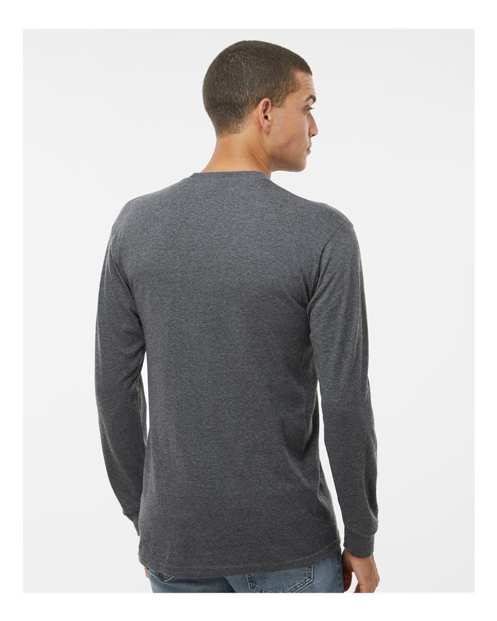 Unisex Gold Soft Touch Long Sleeve T-Shirt - OnModelBack - B01742653 - Dark Heather