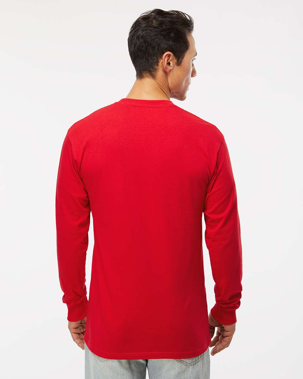 Unisex Gold Soft Touch Long Sleeve T-Shirt - OnModelBack - B01742703 - Deep Red