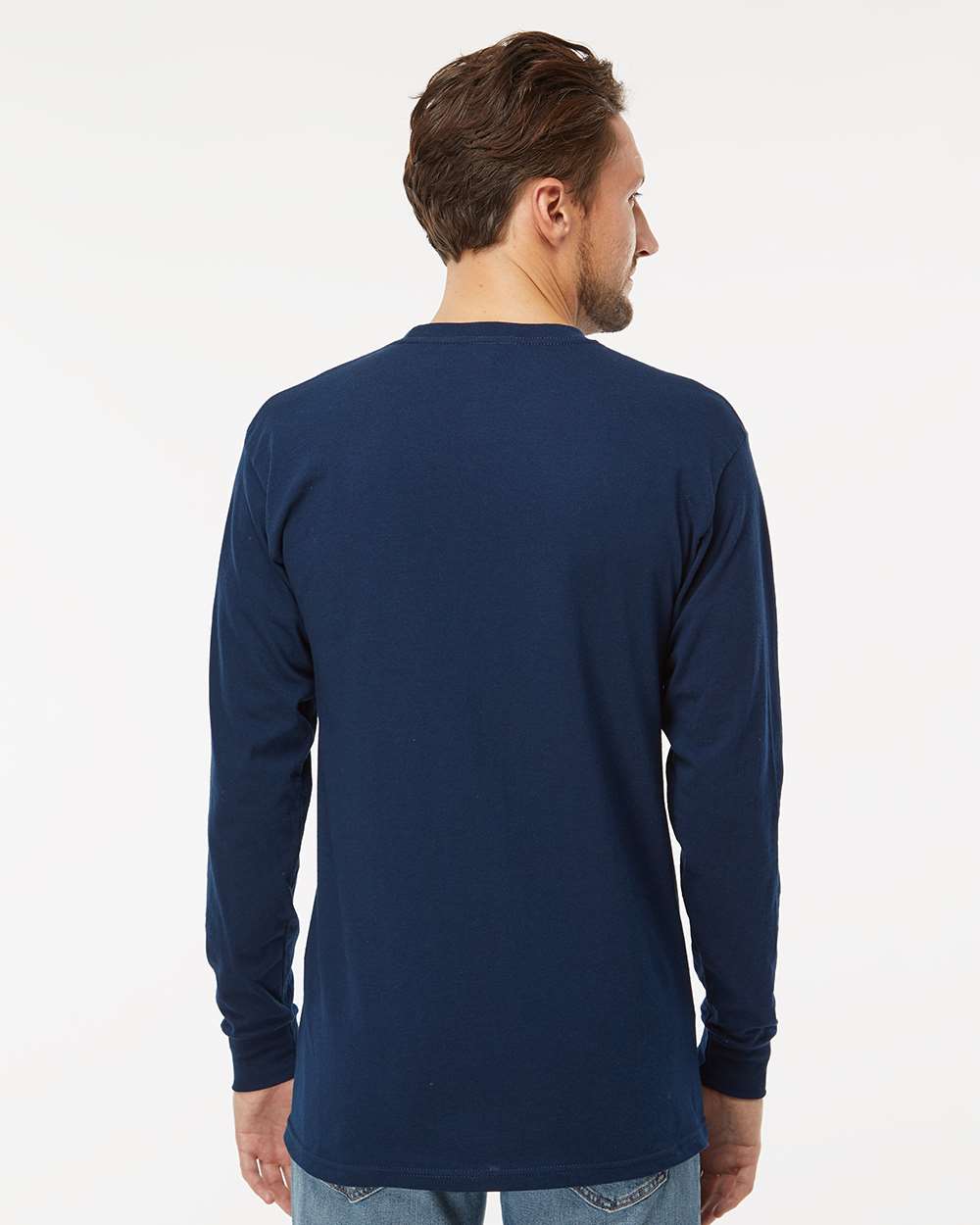 Unisex Gold Soft Touch Long Sleeve T-Shirt - OnModelBack - B01742863 - Deep Navy