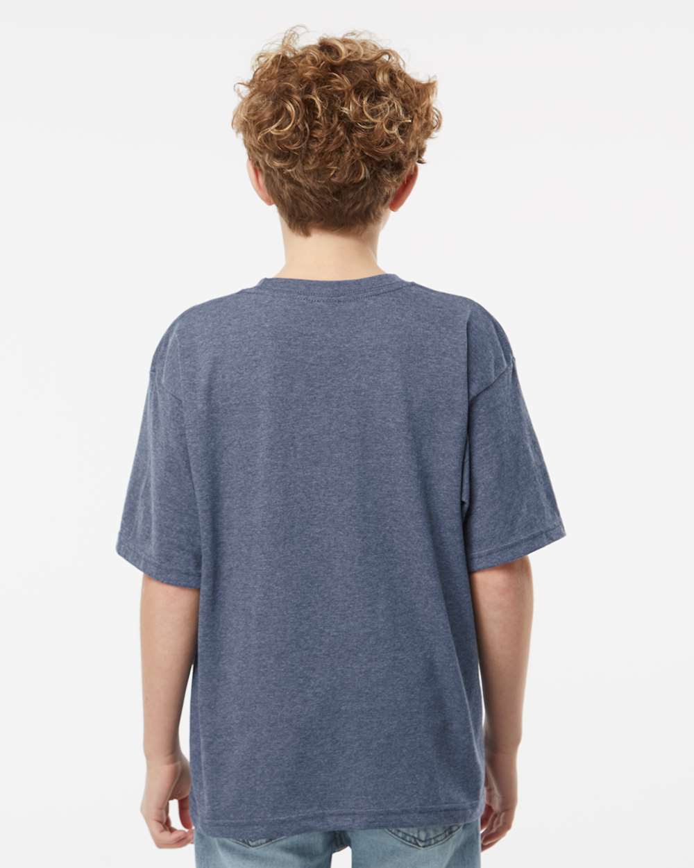 Youth Gold Soft Touch T-Shirt - OnModelBack - B01842102 - Heather Navy