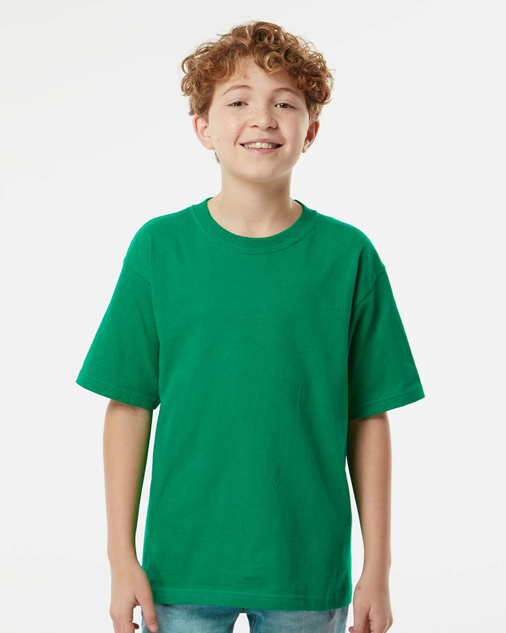 Youth Gold Soft Touch T-Shirt - OnModelFront - B01842112 - Fine Kelly Green