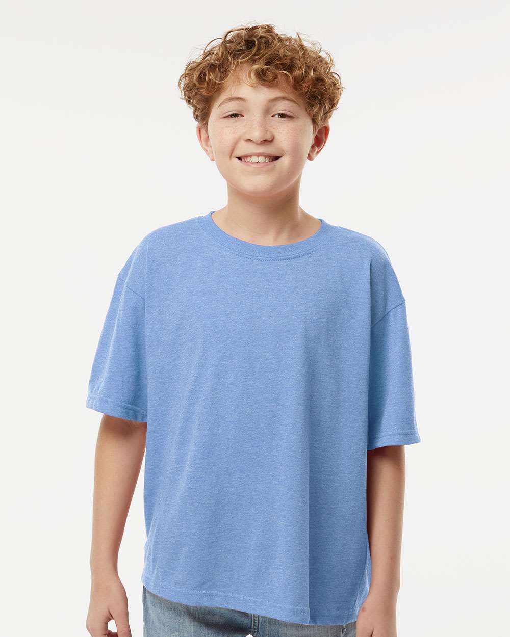 Youth Gold Soft Touch T-Shirt - OnModelFront - B01842272 - Light Blue Heather