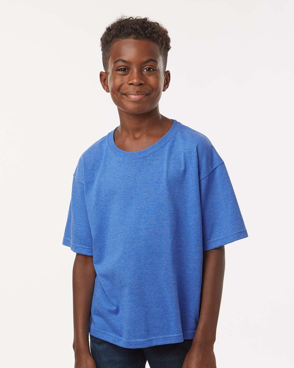 Youth Gold Soft Touch T-Shirt - OnModelFront - B01842762 - Heather Royal