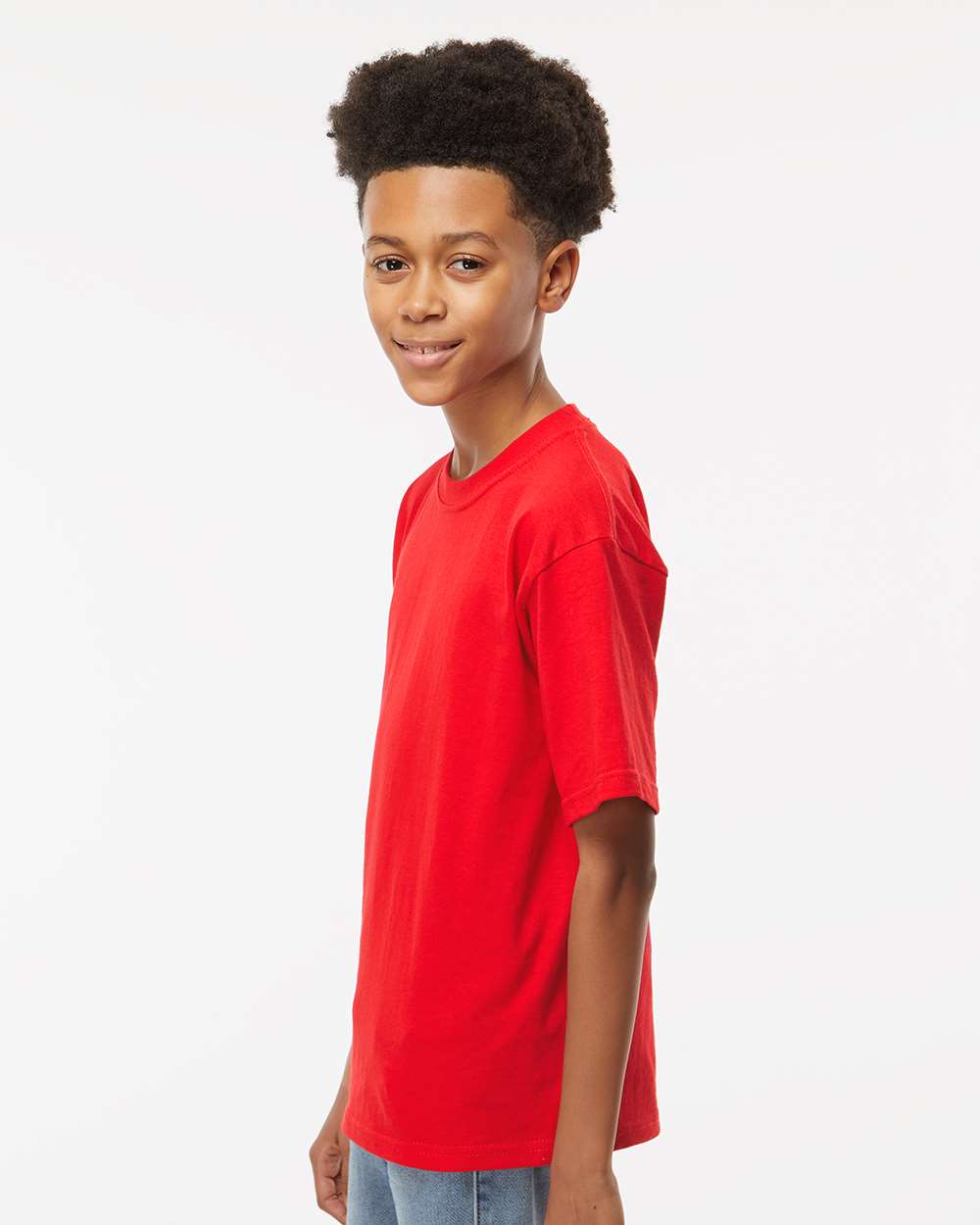 Youth Gold Soft Touch T-Shirt - OnModelSide - B01842132 - Deep Red