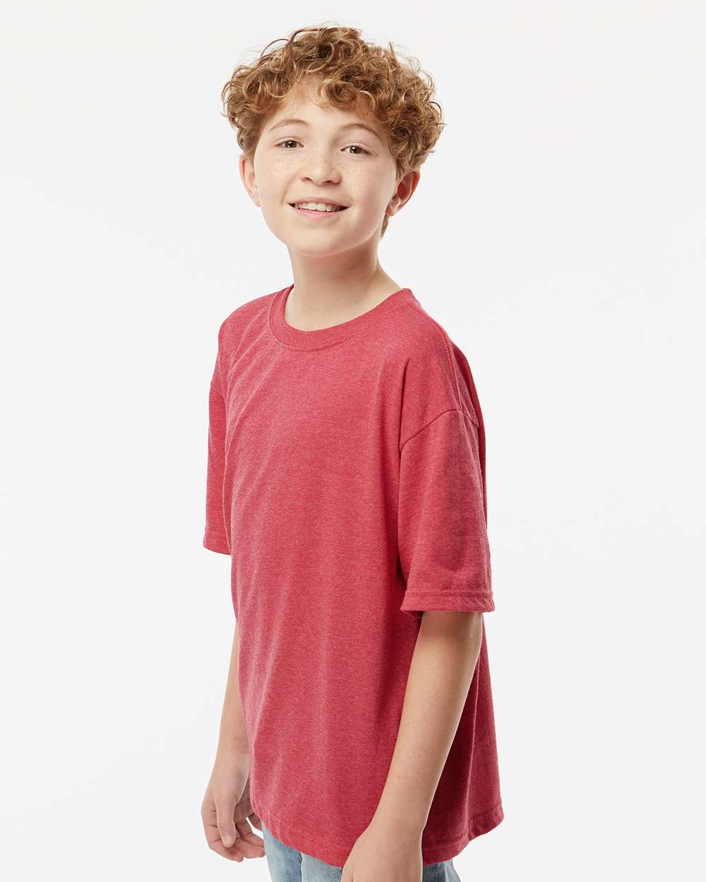 Youth Gold Soft Touch T-Shirt - OnModelSide - B01842702 - Heather Red