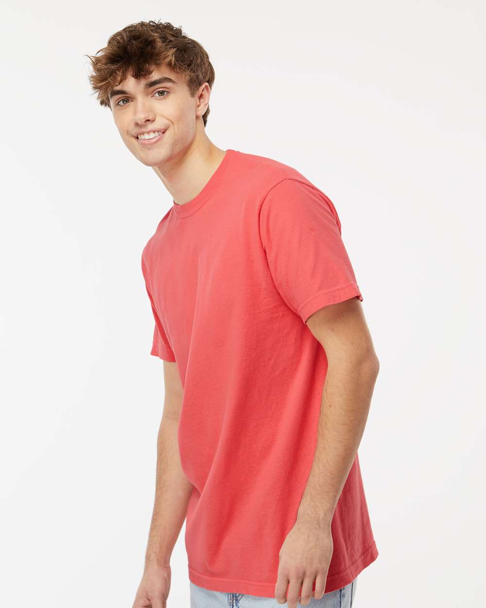 Unisex Vintage Garment-Dyed T-Shirt - OnModelSide - B03042993 - Bright Salmon